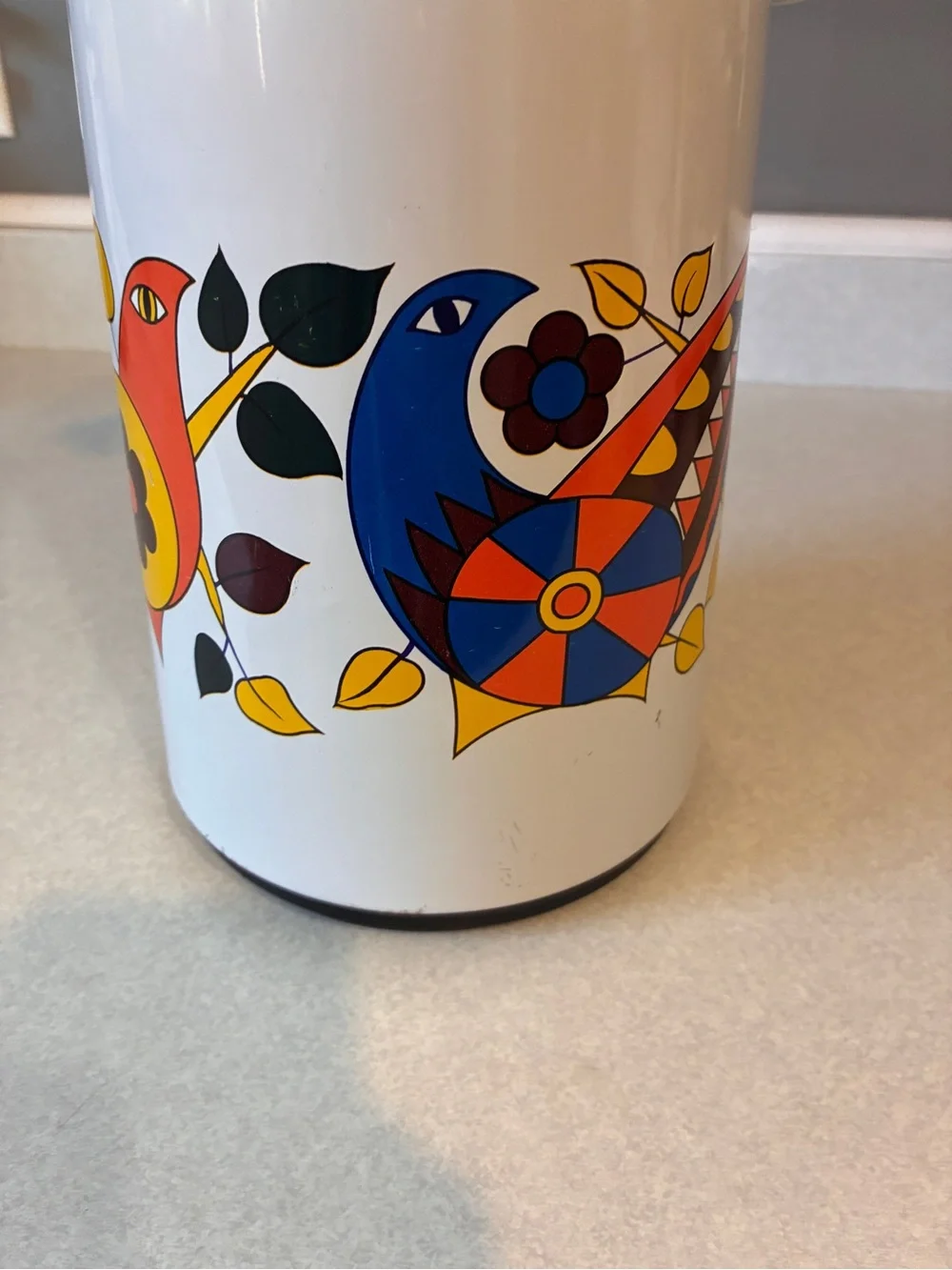 Vintage Air Pot Thermos Pump Drink Dispenser MCM Colorful Partridge Birds
